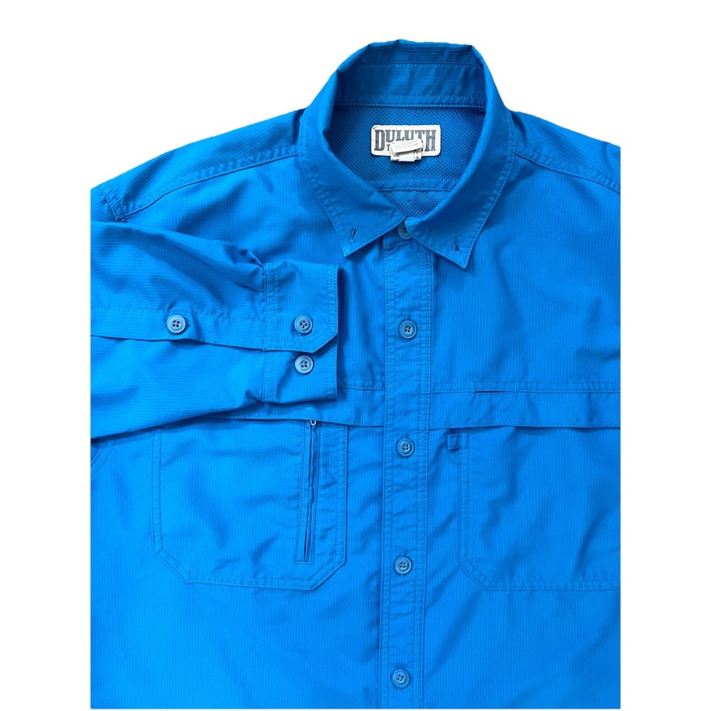 Duluth Trading Shirt Mens Large Blue CoolPlus Action Fishing Hiking Outdoor L/S